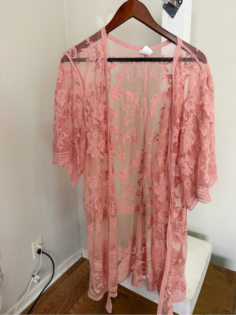 Embroidered Sheer Lace Open Duster Kimono